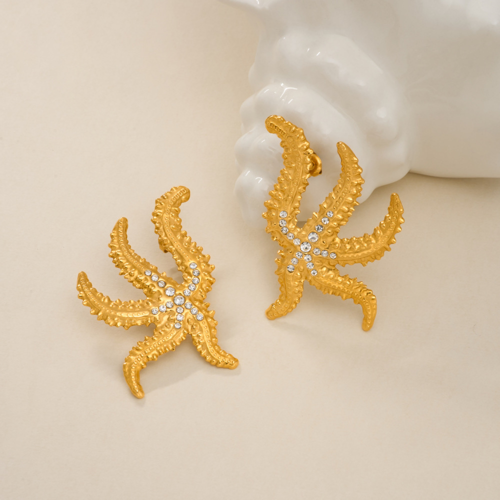 Tropical Starfish Zircon Titanium Plated Steel Earrings Simple Geometric Pattern Elegant Women's Fashion Jewelry Accessories