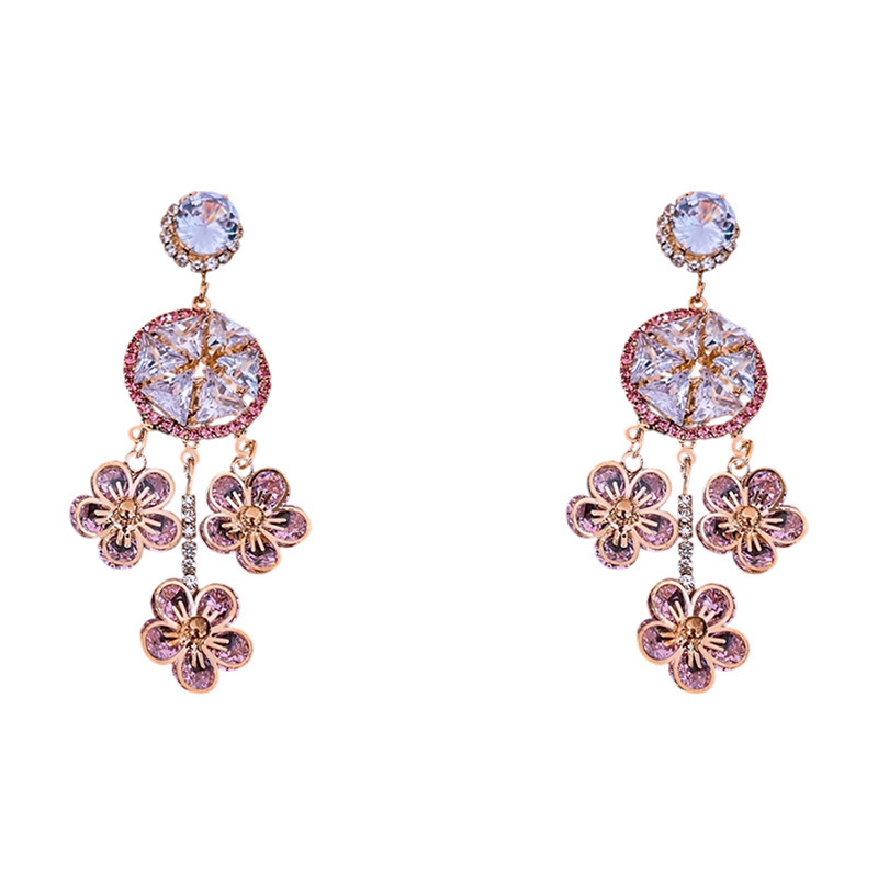 Fashionable French Vintage Silver Needle Zircon Flower Tassel Earrings Luxury Feelings Women's Jewelry Accessories
