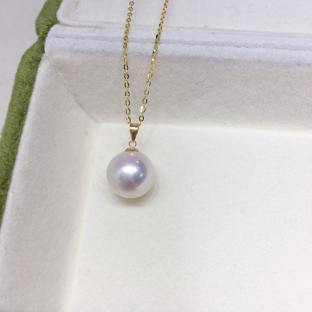 Natural Freshwater Pearl Necklace Single Bead Perfect Round Aurora Pearl Pendant S925 Sterling Silver Clavicle Chain Women's Style White