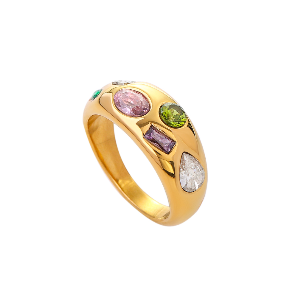 Real Gold Plated 304 Stainless Steel PVD Coated Zircon Color Block Waterproof Non Tarnish Plating Inlay Simple Style Classic Style Rings For Women's