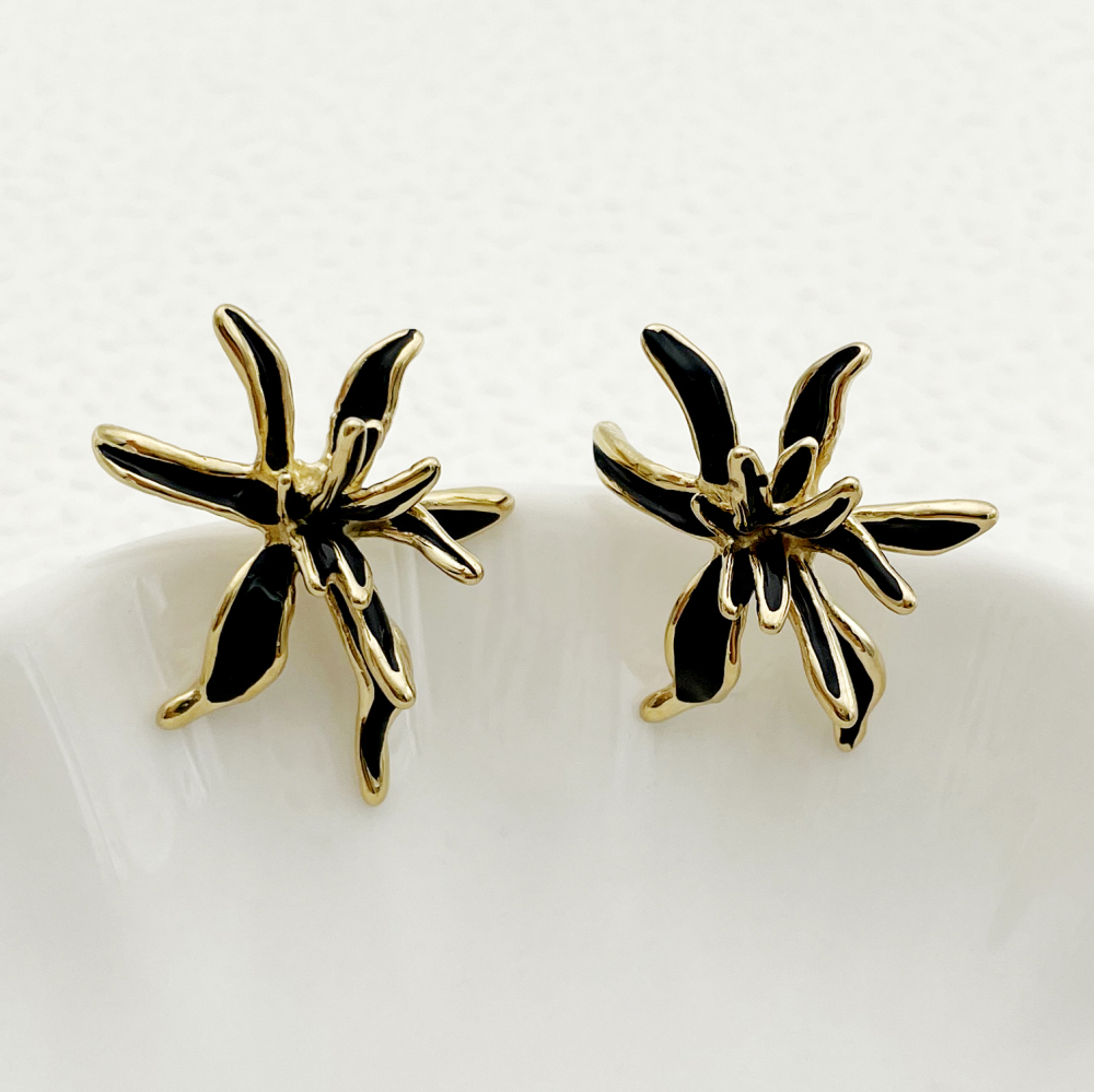 PVD Coated Real Gold Plated 14K Gold Flower 304 Stainless Steel IG Style Waterproof Non Tarnish Ear Studs
