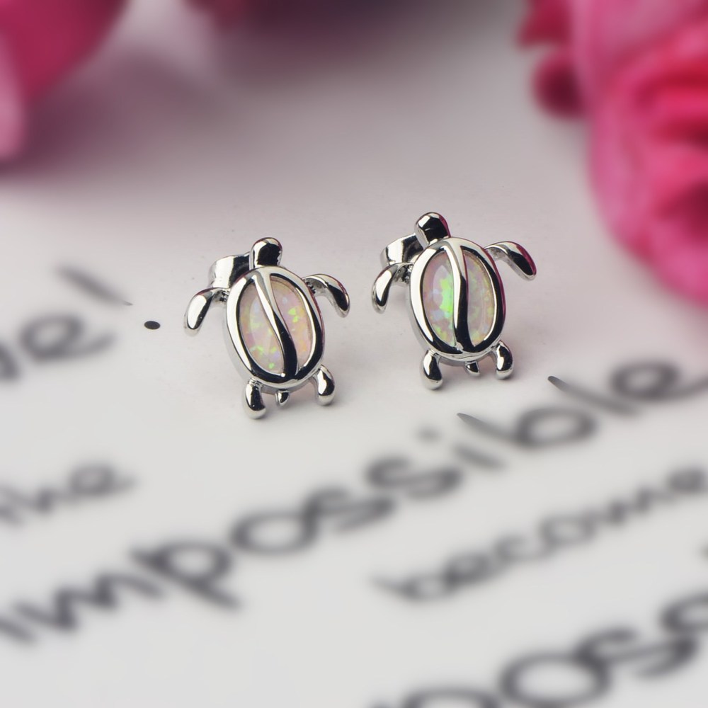 Adorable Pink Opal Turtle Earrings For Girls Trendy Geometric Pattern Holiday Style Copper Jewelry Accessories