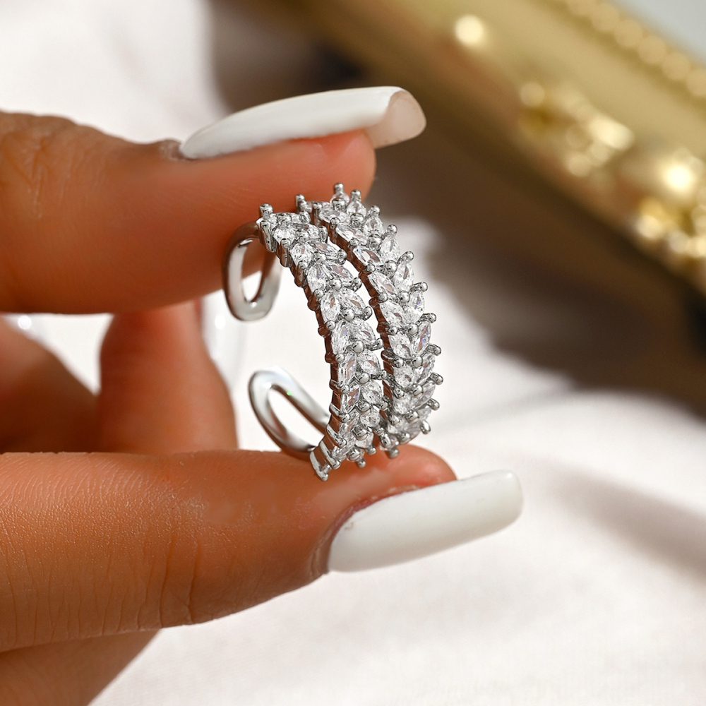 1 Piece Copper Inlaid Zircon Fashion Light Luxury High-end Niche Diamond-studded Wheat Spike Shape Open Ring Finger Banquet Party Jewelry Accessories