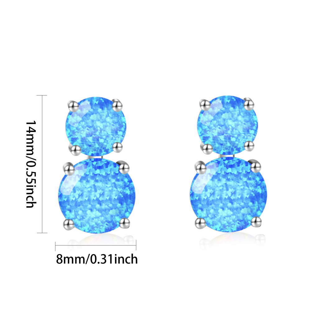 Cute Girl's Blue Opal Round Earrings Bohemian Style Flower Print Copper Jewelry Simple Craftsmanship Elegant Fashion Accessories