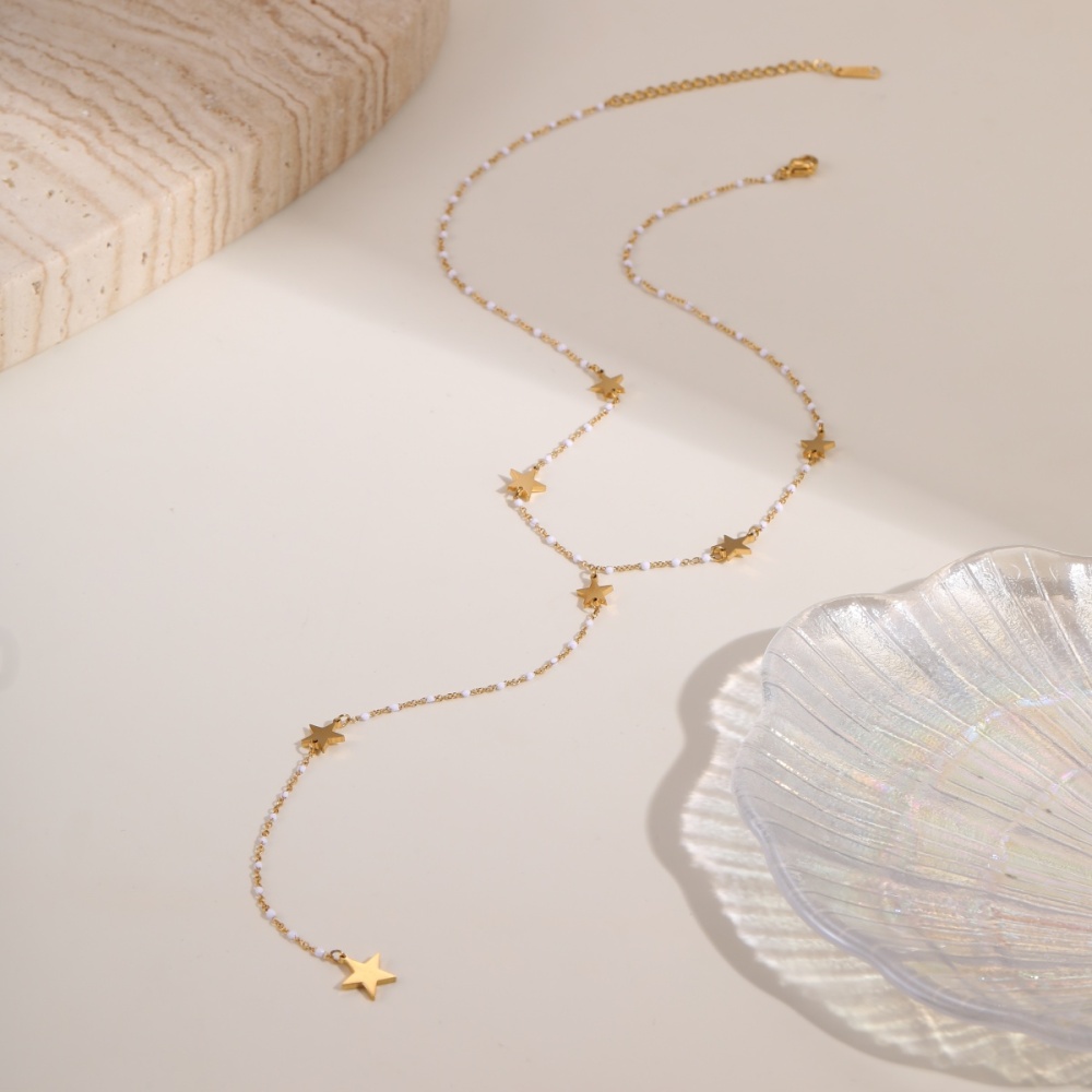 Trendy 304 Stainless Steel Jewelry Tassel Cross Star Heart Necklace Accessories Long High-end Y-shaped Vacuum Electroplated 18K Real Gold Necklace