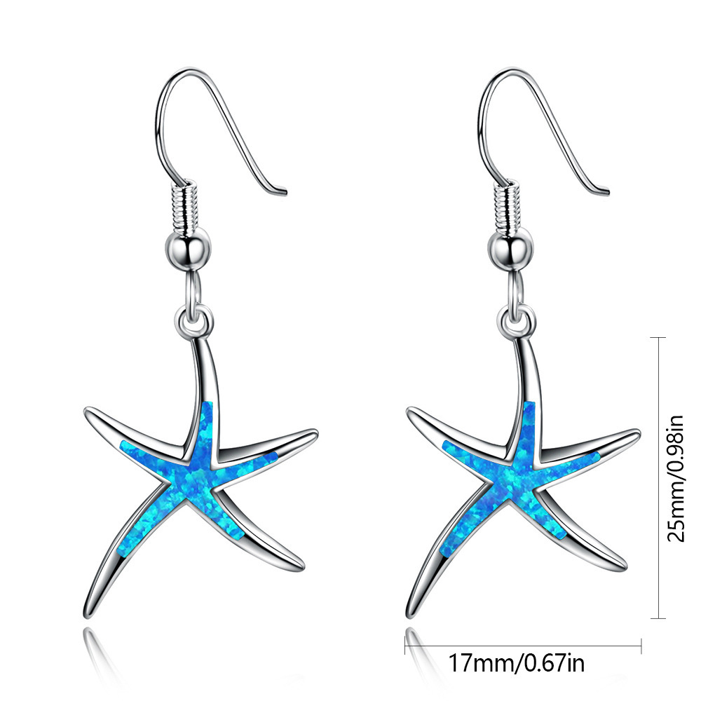 Blue Starfish Opal Hoops Women's Earrings Summer Vacation Style Geometric Pattern Copper Jewelry Accessories