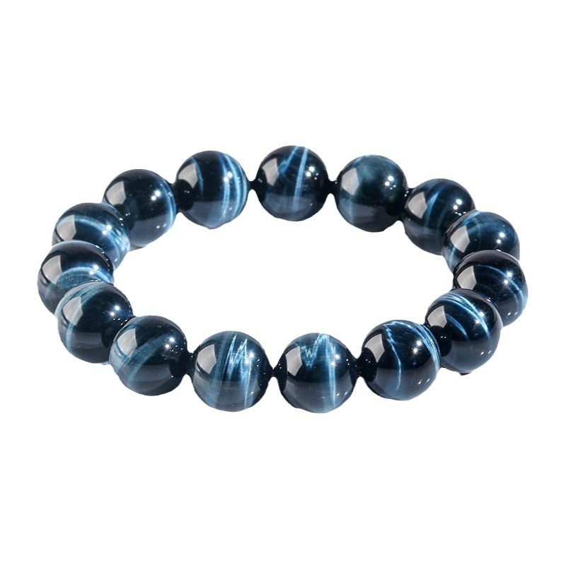 Natural Blue Tiger Eye Stone Bracelet High Quality Wood Chalcedony Lightning Pattern Simple Versatile Bracelet Donghai Gemstone