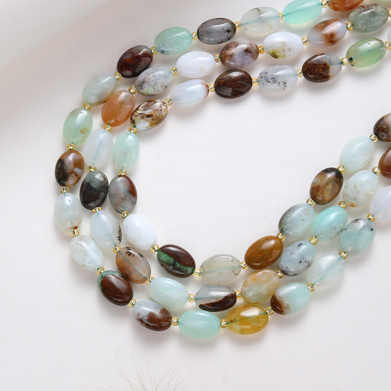 Natural Stone Australian Jade Oval Shaped Spacer Beads Flat Egg Shape DIY Bracelet Necklace Accessories Polished Crafted