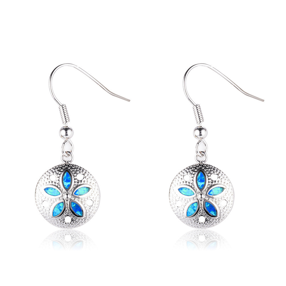 Oceanic Style Round Shape TikTok Popular Hawaii Sand Dollar Opal Earrings Women's Simple Geometric Pattern Jewelry Accessories
