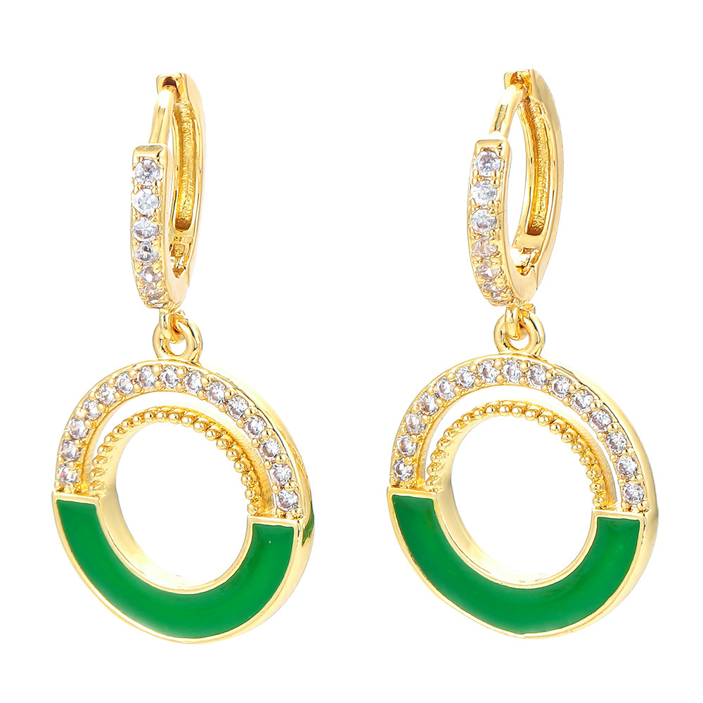 Wholesale Jewelry Zircon Round Pendant Color Copper Earrings Nihaojewelry