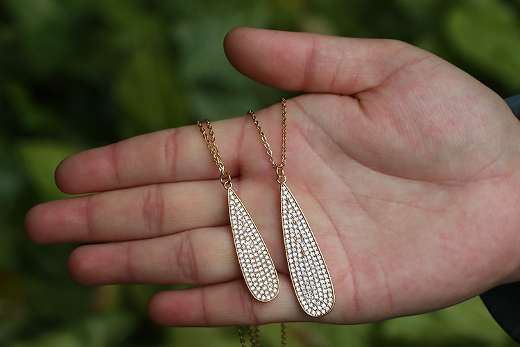 Fashion Full Zircon Drop-shaped Copper Necklace Wholesale
