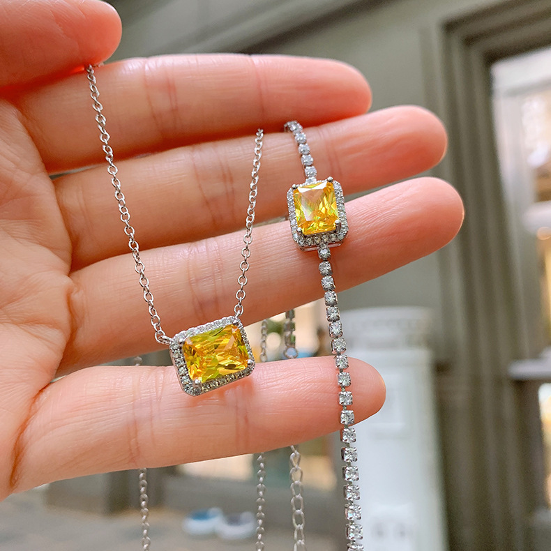 Retro Square Copper Gold Plated Inlay Zircon Women's Bracelets Necklace