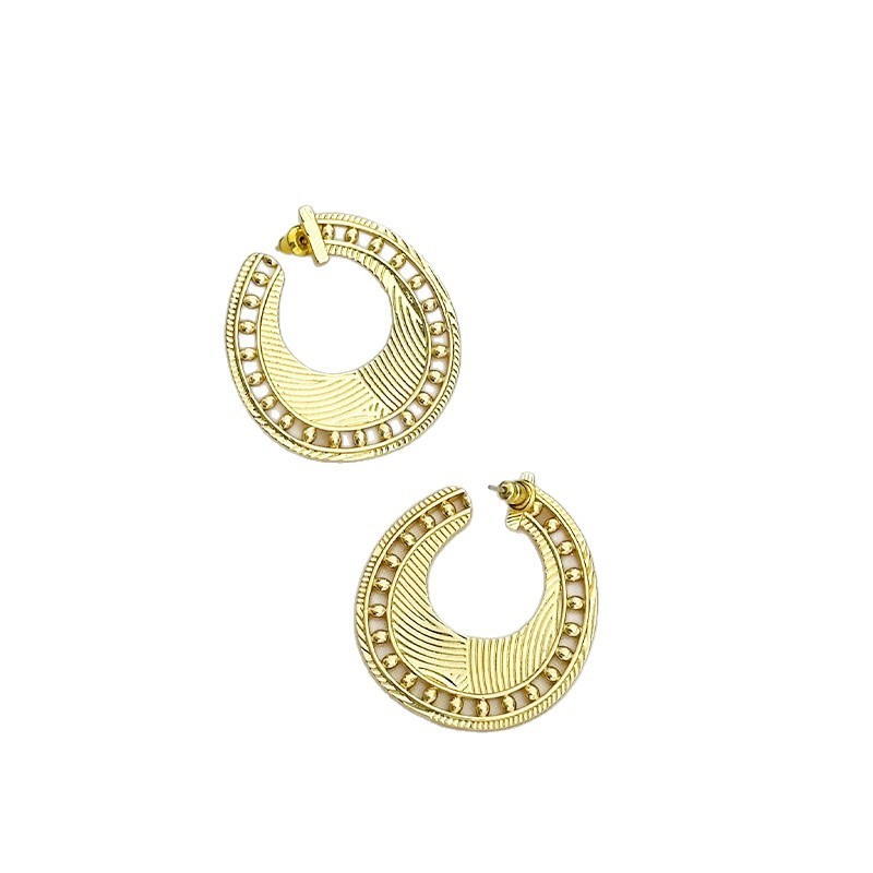 Elegant Unique Geometric Titanium Steel Plated Gold U-Shaped Earrings Women Fashion Jewelry Accessories OL Style Copper Material