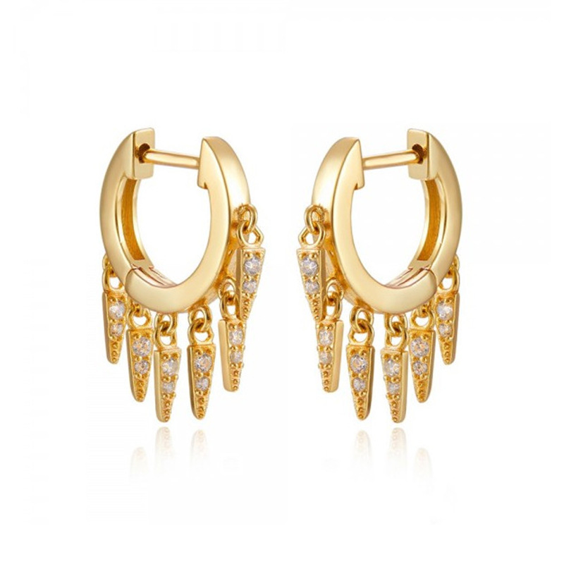 Fashion Copper Inlaid Zircon 18k Gold Plated Tassel Pendant Earrings