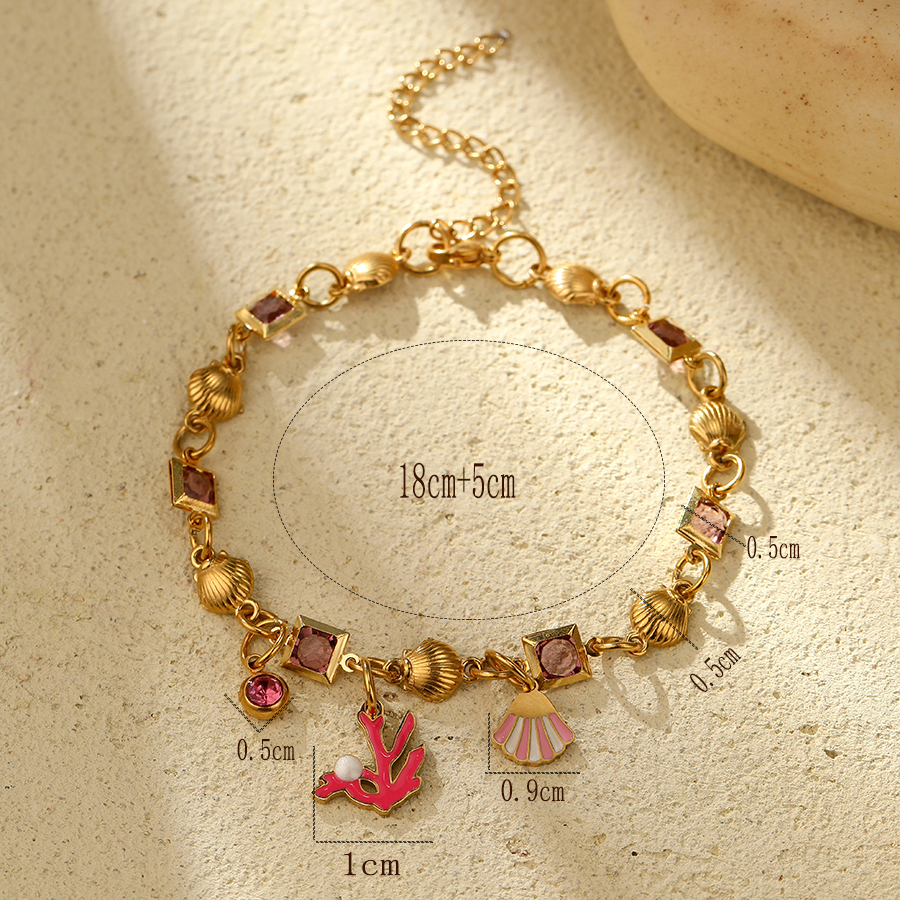 18K Gold Plated 304 Stainless Steel Vacuum Plating Zircon Four Leaf Clover Round Heart Shape Classic Style Bracelets For Women's