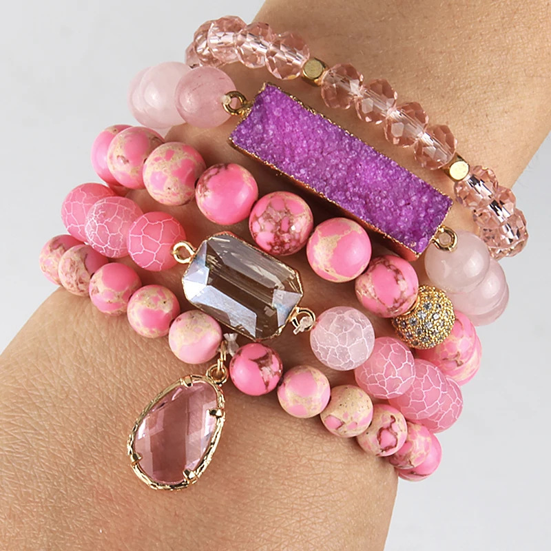 Simple Style Classic Style Geometric Natural Stone Beaded Chain Bracelets In Bulk