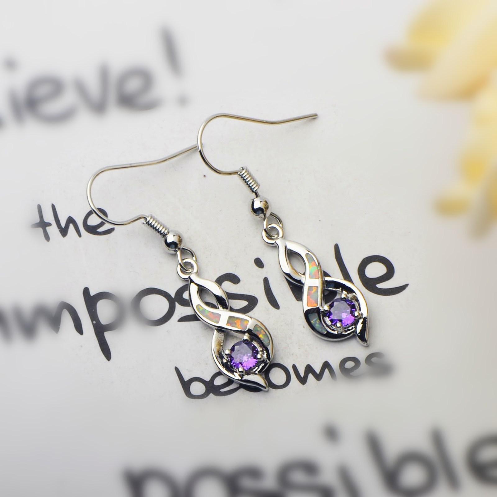 Beach Girl Heart Shaped Opal Earrings TikTok Trend Ocean Wind Sweet Style Geometric Pattern Copper Jewelry Accessories