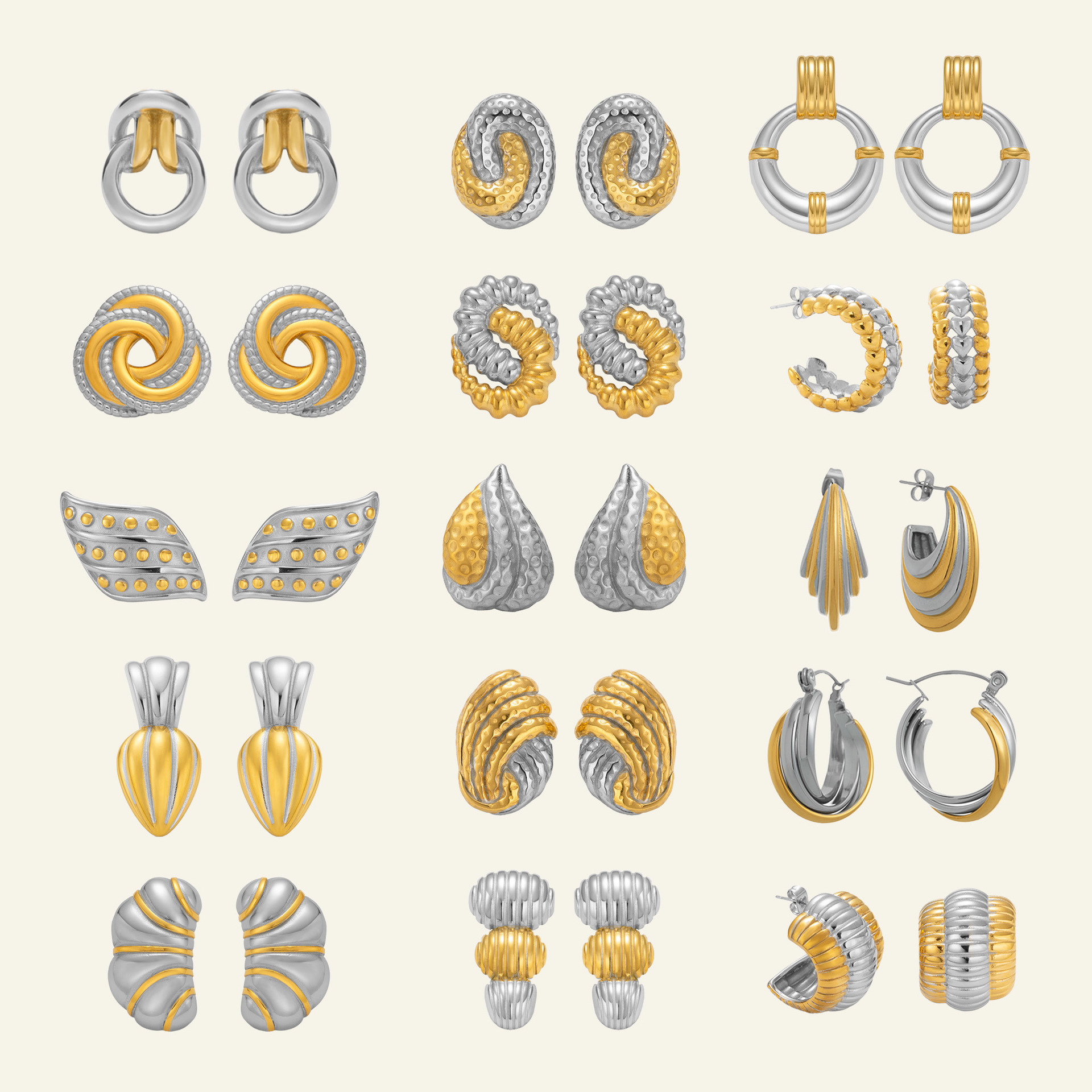 Fashionable Geometric Bohemian Earring Set Titanium Steel Gold Plated Silver Contrast Color Ladies Elegant Style Jewelry Accessories
