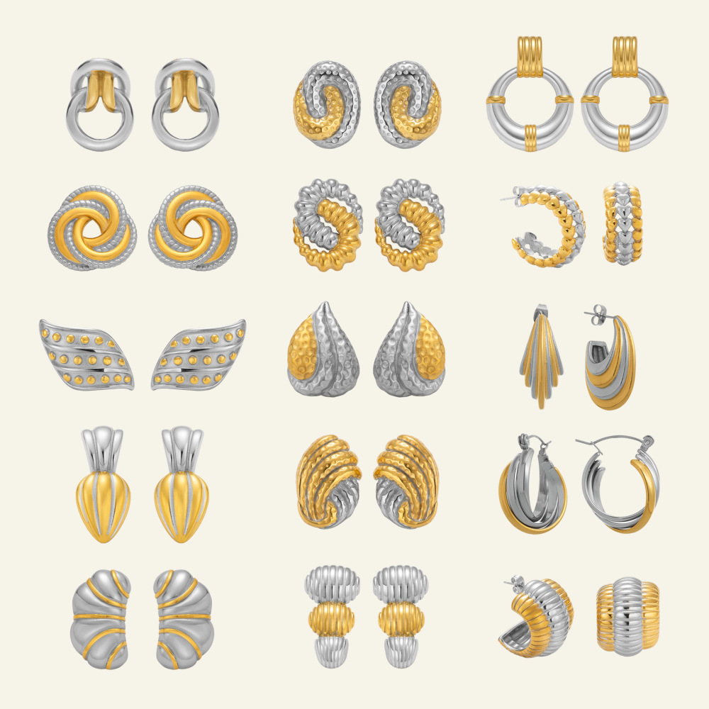 Fashionable Geometric Bohemian Earring Set Titanium Steel Gold Plated Silver Contrast Color Ladies Elegant Style Jewelry Accessories