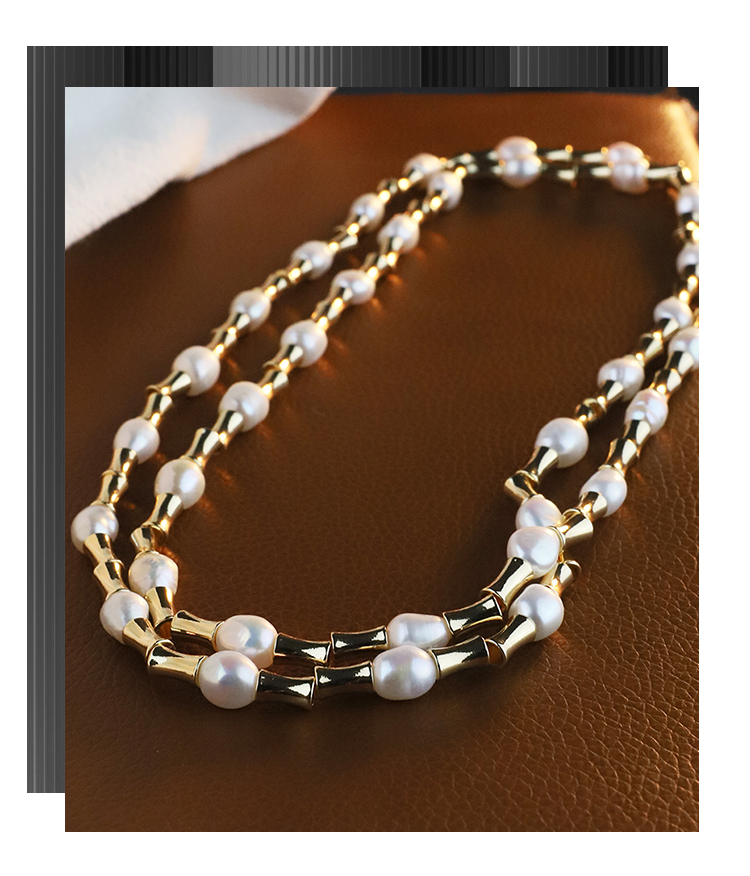 Natural Freshwater Pearl Necklace Bracelet Set Metal Double Layer Bamboo Node High-End Jewelry Accessories For Women