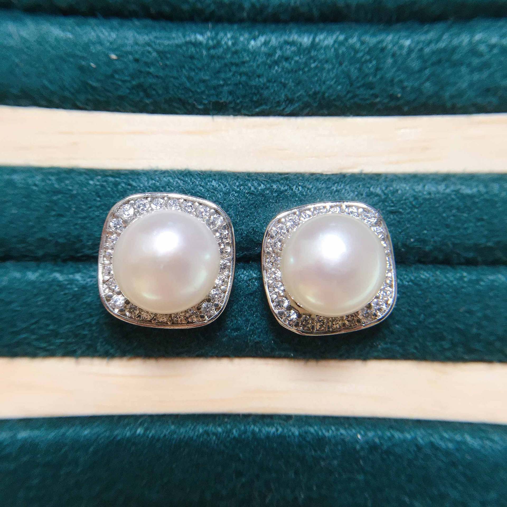 Natural Freshwater Pearl Earrings For Women Square Shape High-End Zircon Pearl Fashionable Wedding Jewelry Accessories