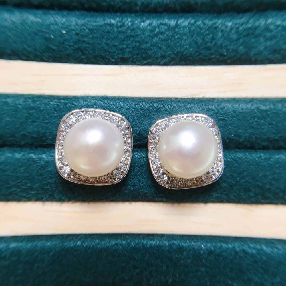 Natural Freshwater Pearl Earrings For Women Square Shape High-End Zircon Pearl Fashionable Wedding Jewelry Accessories
