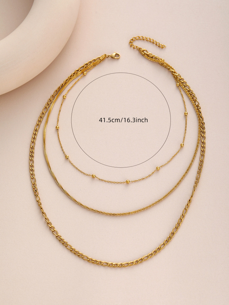 Triple Bead Chain Necklace Stainless Steel Material Gold Plated Titanium Metal Jewelry For Women Non-Fading Trendy Accessories