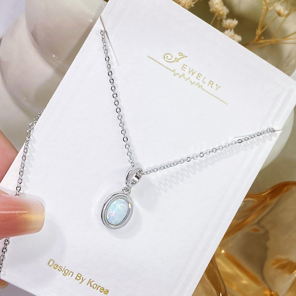 French Style Opal Tiger Eye Pendant Necklace New Fresh Niche Design High-End Birthstone Jewelry Women's Fashion Accessory