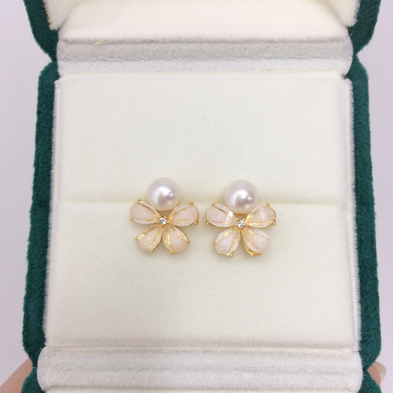Natural Freshwater Pearl Earrings For Women 18K Gold Plated Flower Studs S925 Sterling Silver Posts Wedding Jewelry Accessories