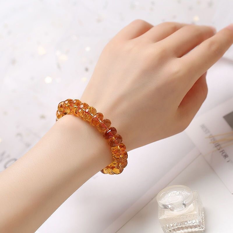 Natural Cut Yellow Crystal Bracelet Brazilian Violent Yellow Diamond Cut Face Hand Chain Red Yellow Green Attract Wealth