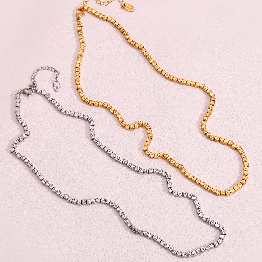 304 Stainless Steel Solid Color PVD Coated Stone-Free 18K Real Gold Plated Basic Simple Style Classic Style Waterproof Non Tarnish Plating Necklace