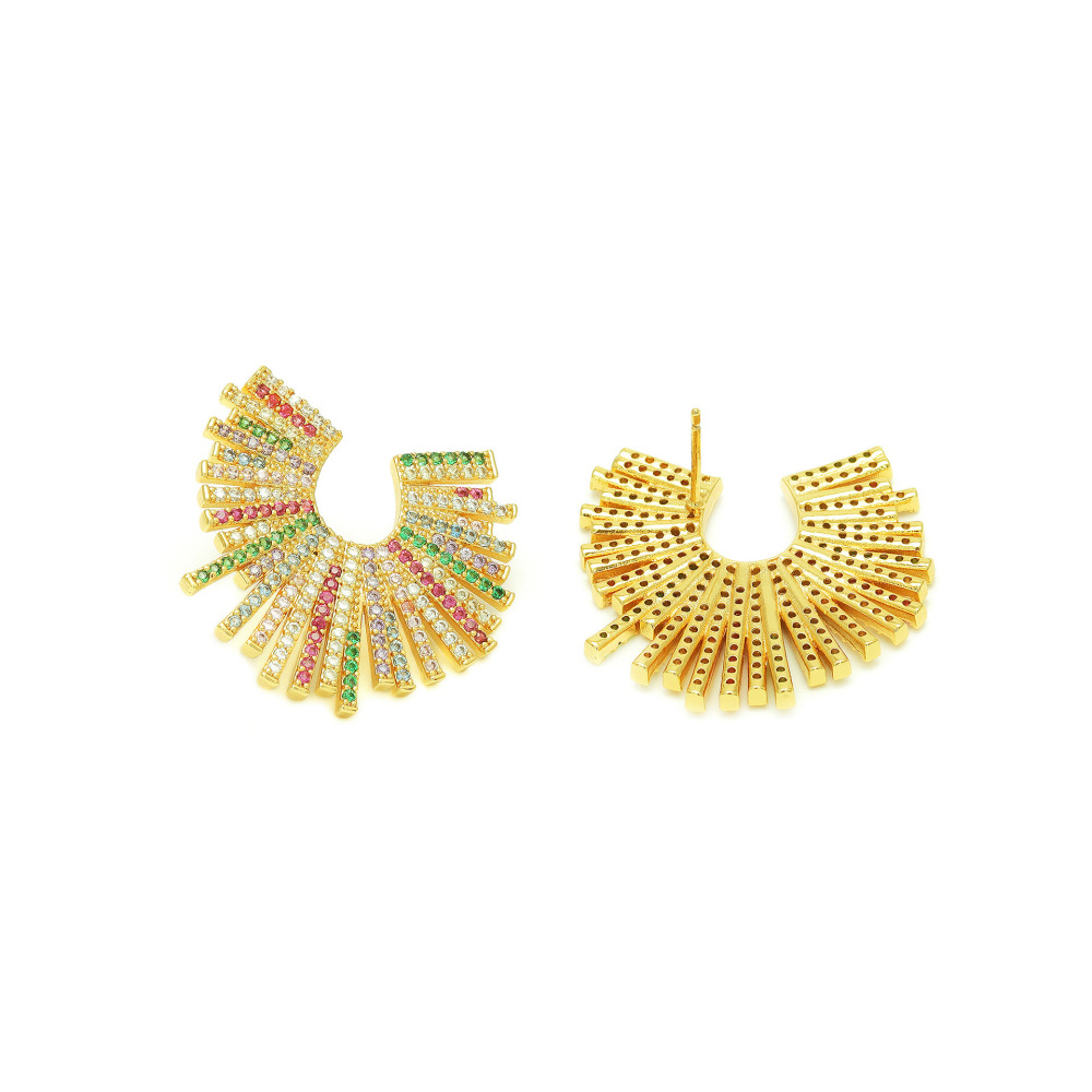 Exaggerated Geometric Mixed Color Zircon Inlaid Gold Plated Earrings Fashionable Personality U-Shaped Jewelry Accessories