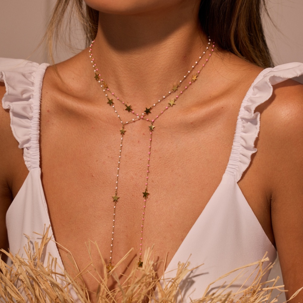 Trendy 304 Stainless Steel Jewelry Tassel Cross Star Heart Necklace Accessories Long High-end Y-shaped Vacuum Electroplated 18K Real Gold Necklace