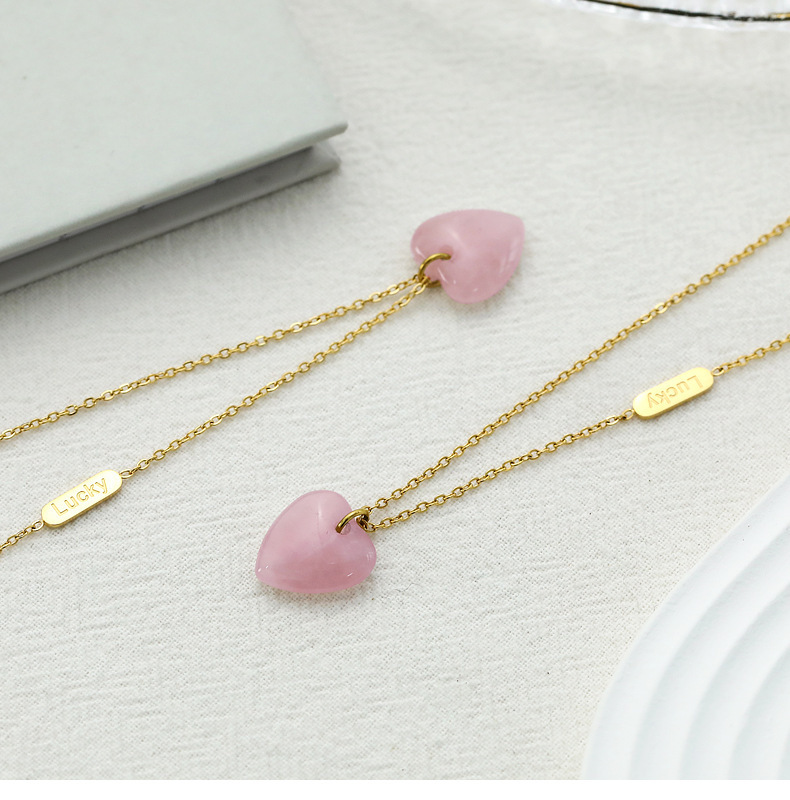 Wholesale Jewelry Fashion Heart Shape 304 Stainless Steel Natural Stone 18K Gold Plated Gold Plated Stainless Steel Necklaces