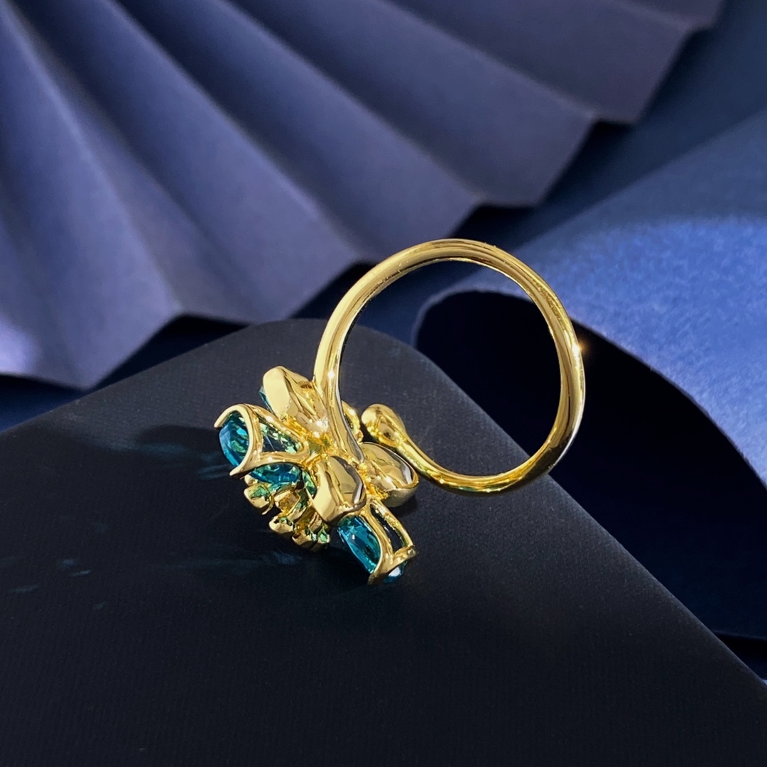 2025 New Crystal Colorful Flower Women's Earrings Elegant Sensation Small Design Daily Wear Adjustable Size Bronze Ring