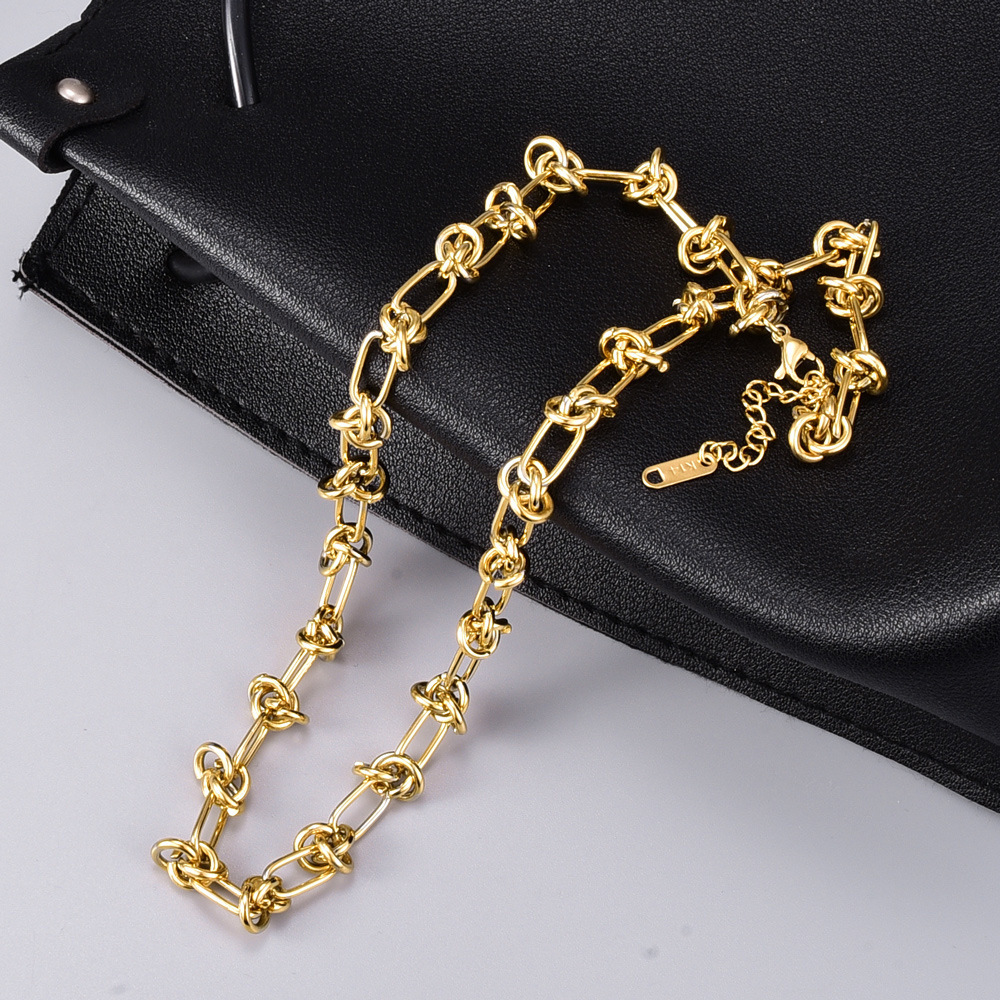 PVD Coated 18K Real Gold Plated Knot 304 Stainless Steel Hip-Hop Waterproof Non Tarnish Necklace