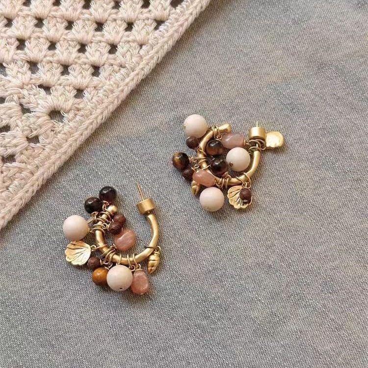 Natural Stone Shell Tassel Earrings Vacation Series Luxury Design Sensation Beads Dangle Earrings Versatile Fashion Accessories