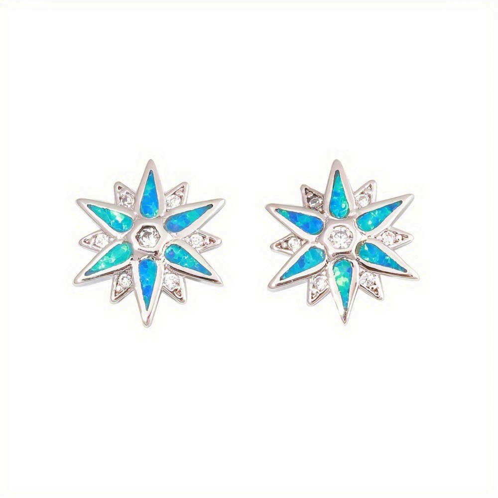 Princess Style Copper Earrings With Opal Snowflake Design For Women Star Pattern Gemstone Embedded Jewelry Accessories