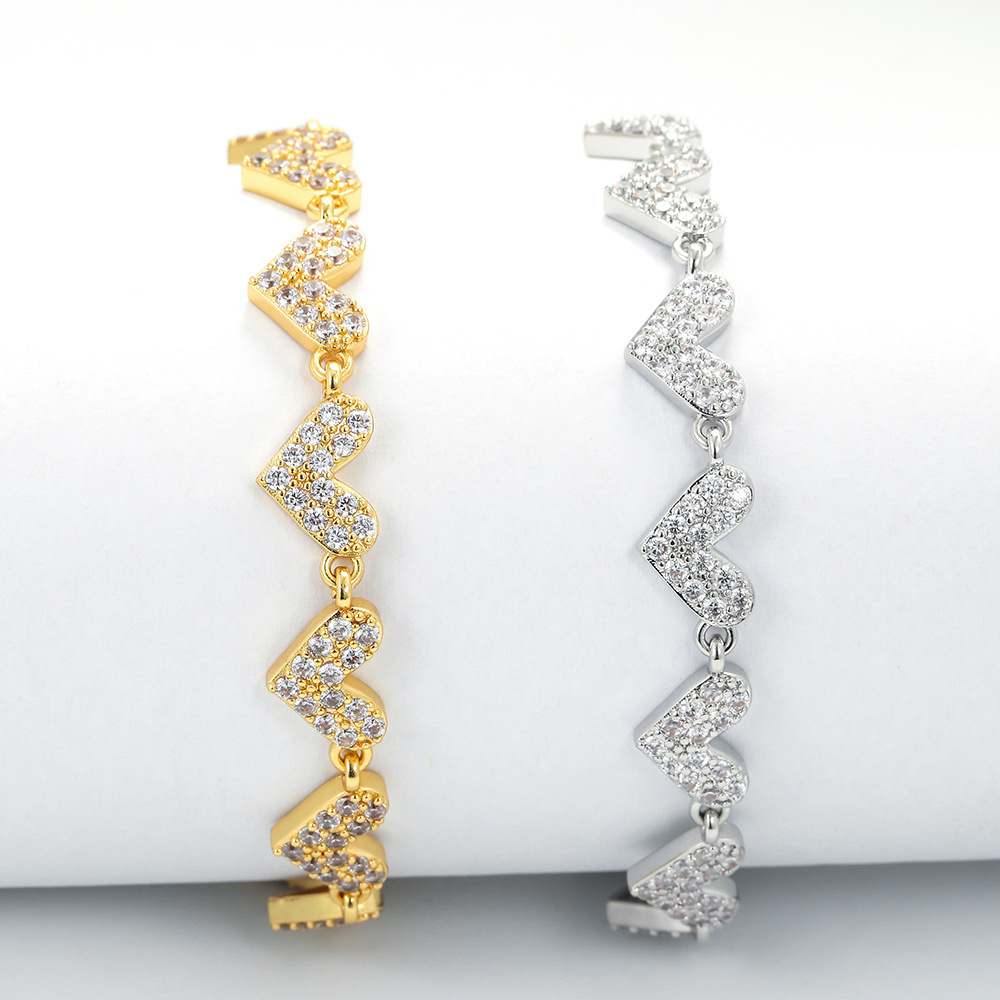Simple Heart Micro-set Heart-shaped Zircon Copper Bracelet Valentine's Day Gift