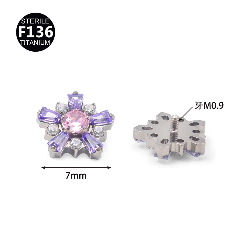 Titanium Alloy Daisy Gradient Firework Zircon Ear Studs Lip Tunnels Bone Studs Body Piercing Jewelry Unisex Fashion Accessories