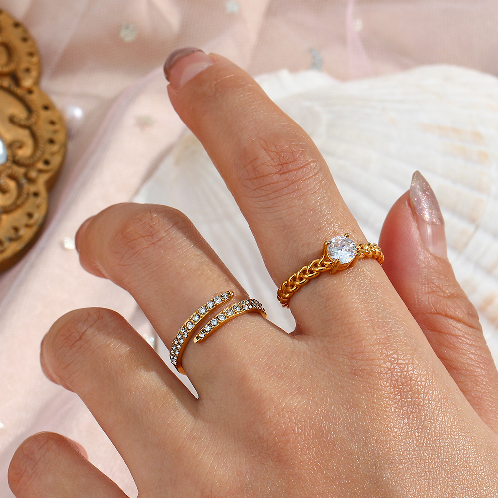 PVD Coated Real Gold Plated 18K Gold Geometric 304 Stainless Steel Fashion Waterproof Non Tarnish Open Ring