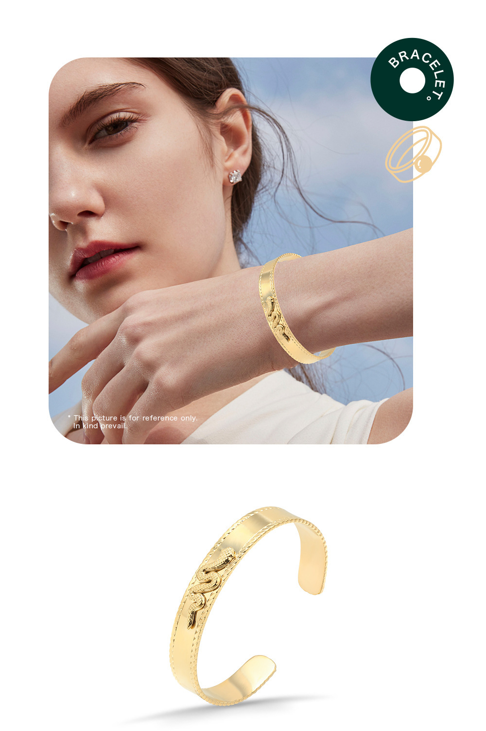 Vacuum Plating Real Gold Plated Snake 304 Stainless Steel Fashion Waterproof Non Tarnish Bangle