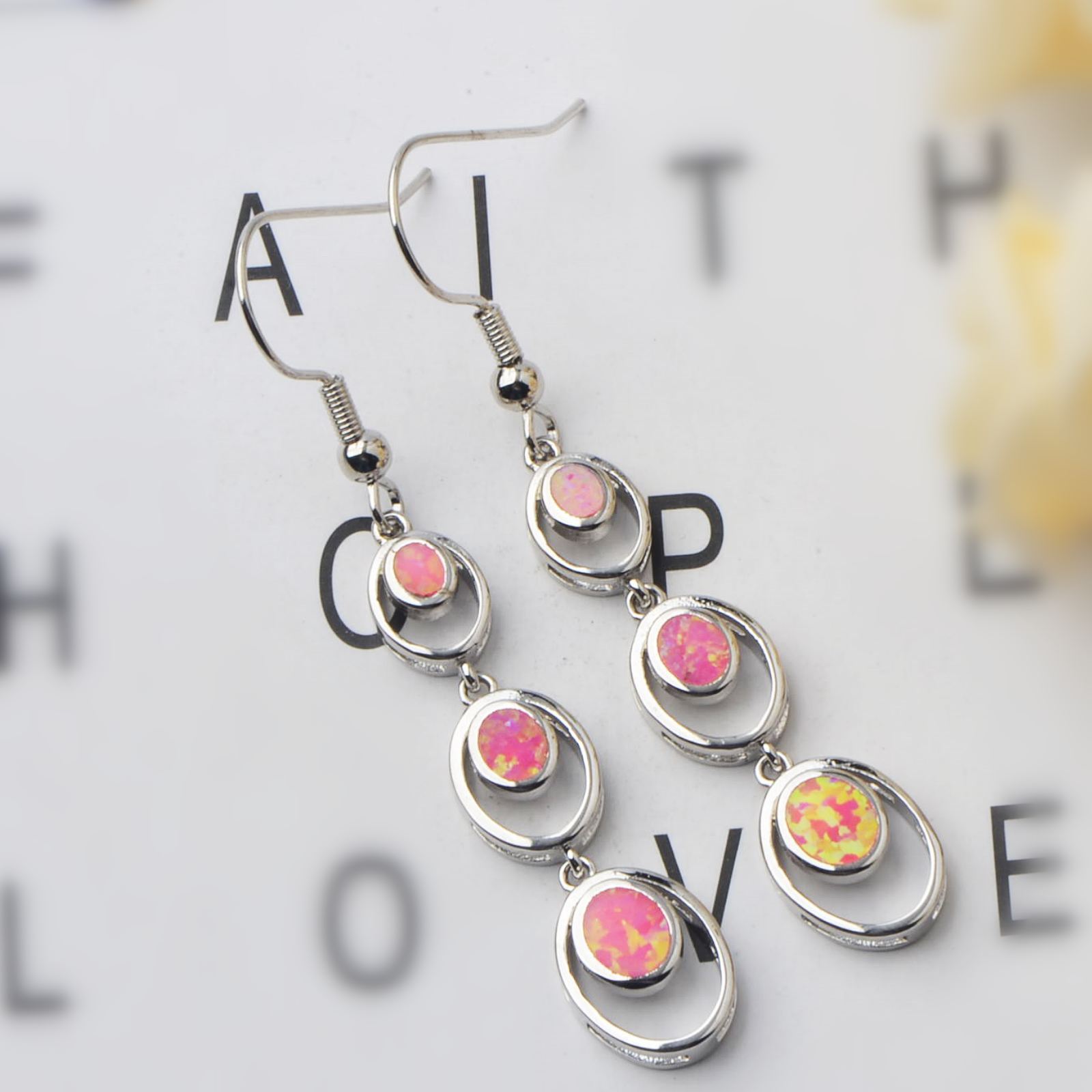 Simple Round Opal Dangle Earrings  Style TikTok Ins Fashion Peruvian Opal Drop Earrings Jewelry Accessories