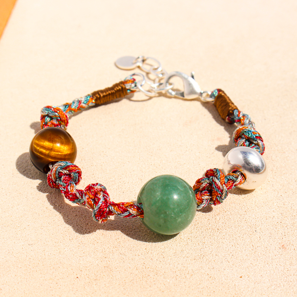 Handmade Colorful Beaded Natural Stone Necklace Liquid Silver Pendant Tiger Eye Stone Bracelet For Ladies Beach Vacation Style Accessories