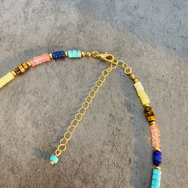 Colorful Candy Beads Necklace New Summer Fashion Natural Stone Lockbone Chain Geometric Pattern Jewelry Accessories For Women