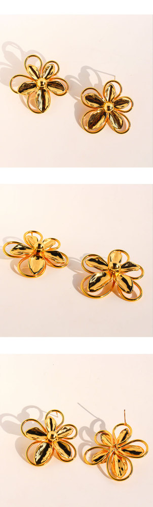 3D Hollow Large Flower Stud Earrings Artistic Line Petal Earrings Women's Accessories 1134 Geometric Hypoallergenic