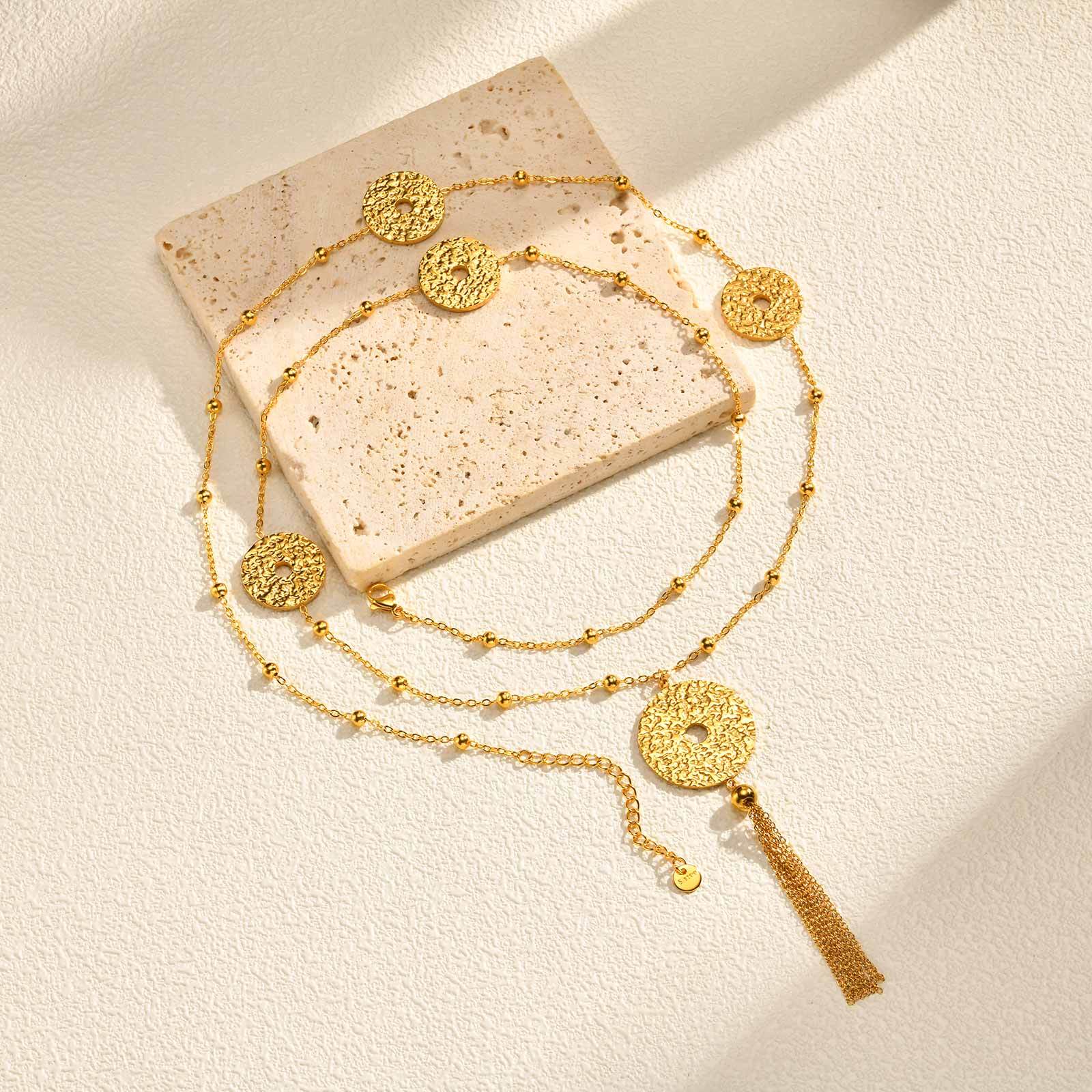 18K Gold Plated 304 Stainless Steel Vacuum Electroplating (In Furnace) Geometric Pattern (Jewelry) Waterproof Non-Fading Hollow Y-Shaped Necklace Long Sweater Chain Women's Accessories