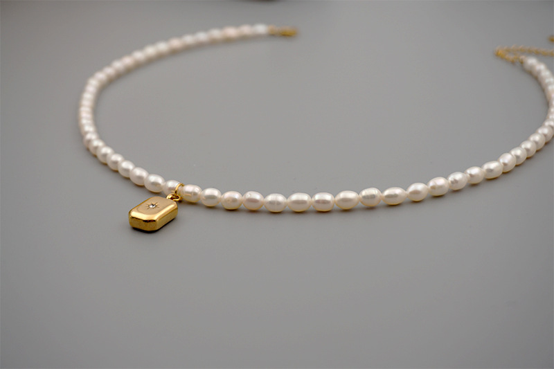 Gold Titanium Steel Water Drop Necklace Freshwater Pearl Retro Collarbone Chain Women's Jewelry Accessories