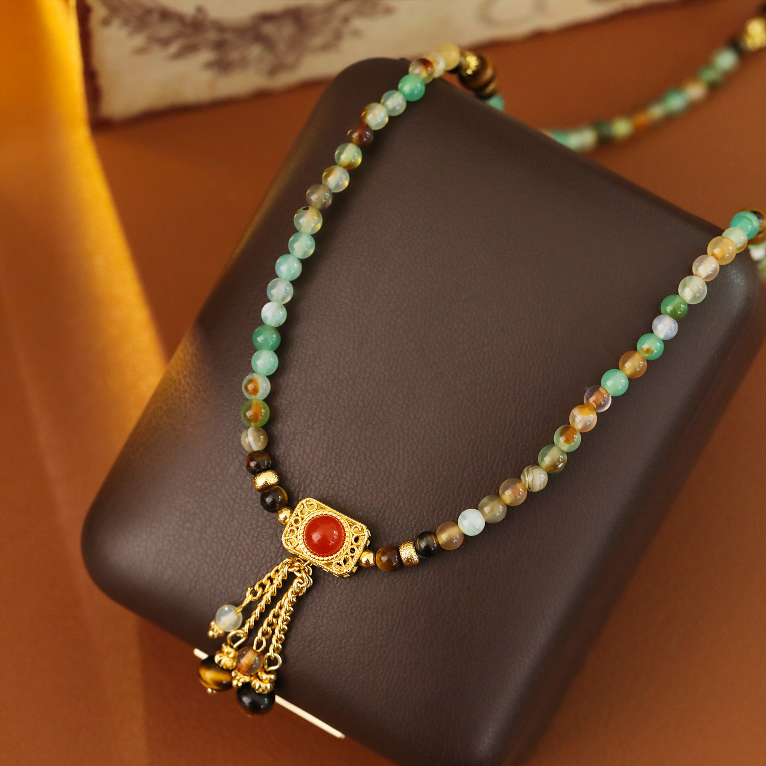 Natural Red Agate Shoushan Stone Double Use New Chinese Style Necklace Bracelet Chinese Style Bell Classical Ethnic Trend