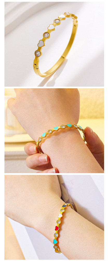 Gold-plated Heart-shaped Bracelet Colorful Epoxy Diamond Titanium Steel Jewelry Accessories